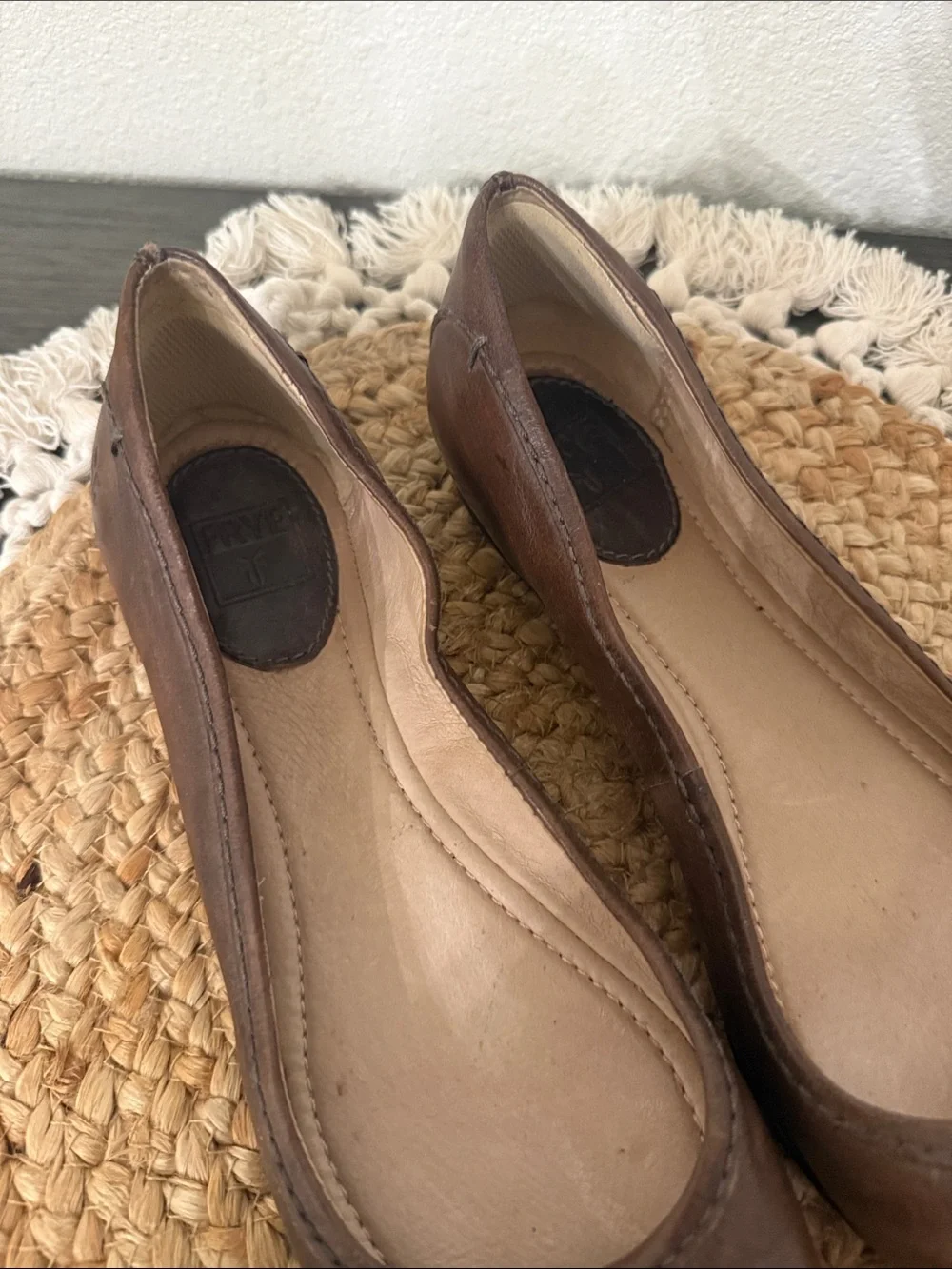 Frye Regina Pointy Toe Ballet Flats Cognac Brown Leather Shoes 8M 7200044